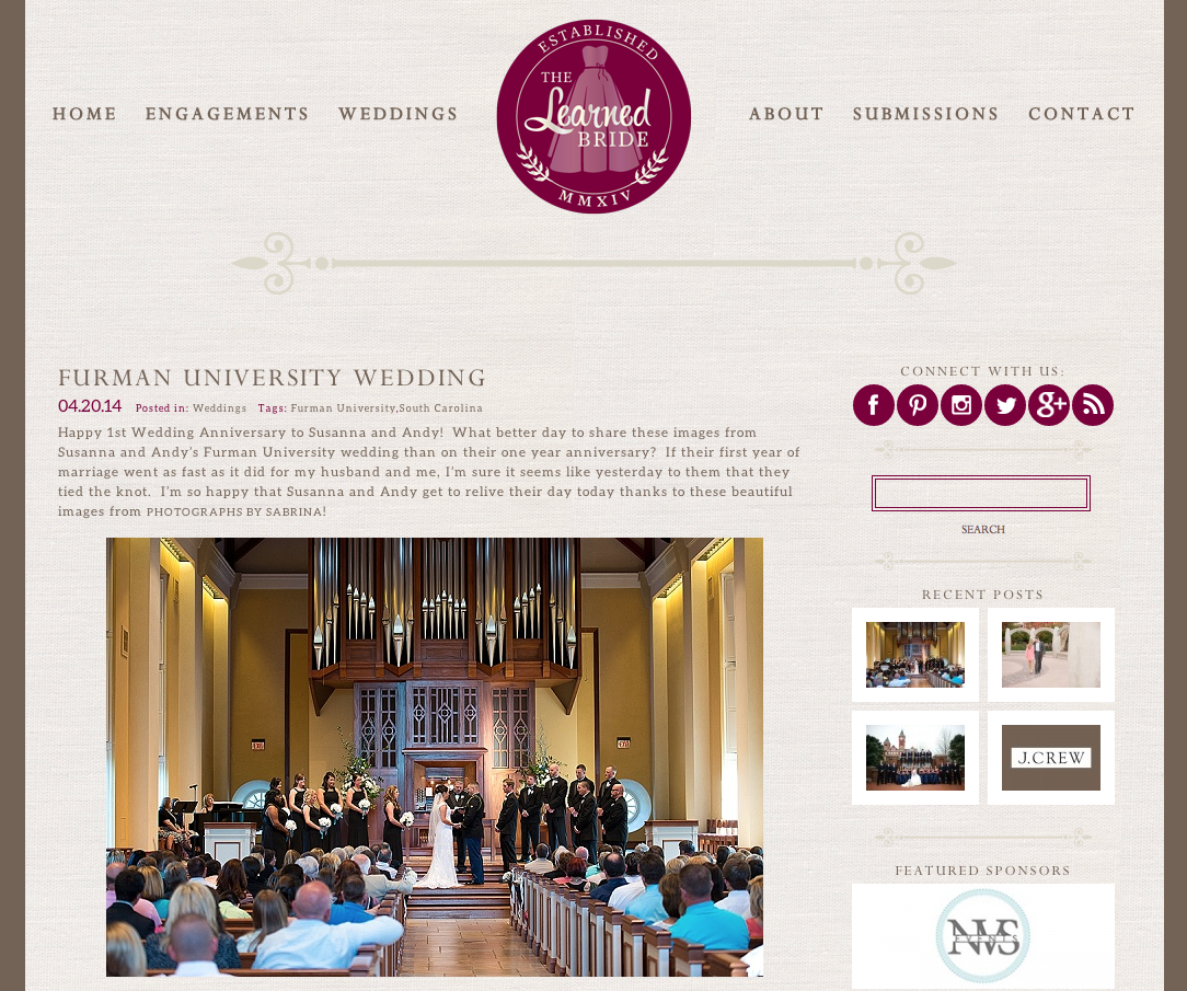 Furman Featured on The Learned Bride