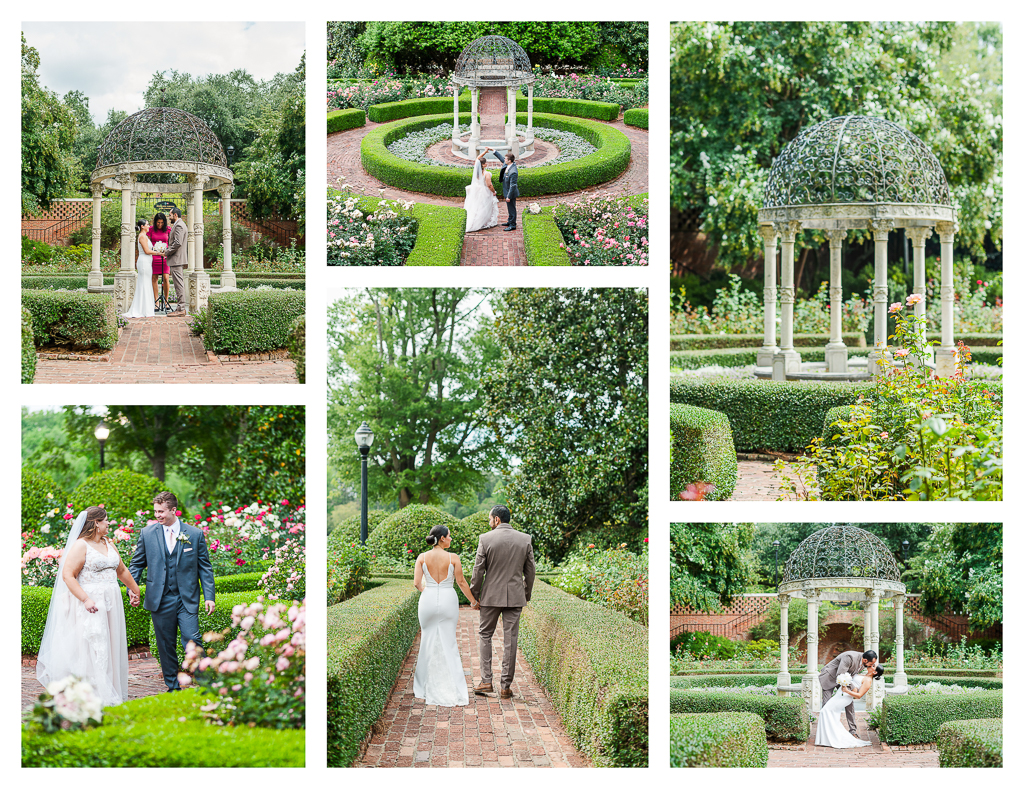 Elopement wedding with bride and groom at the Furman Rose Garden
