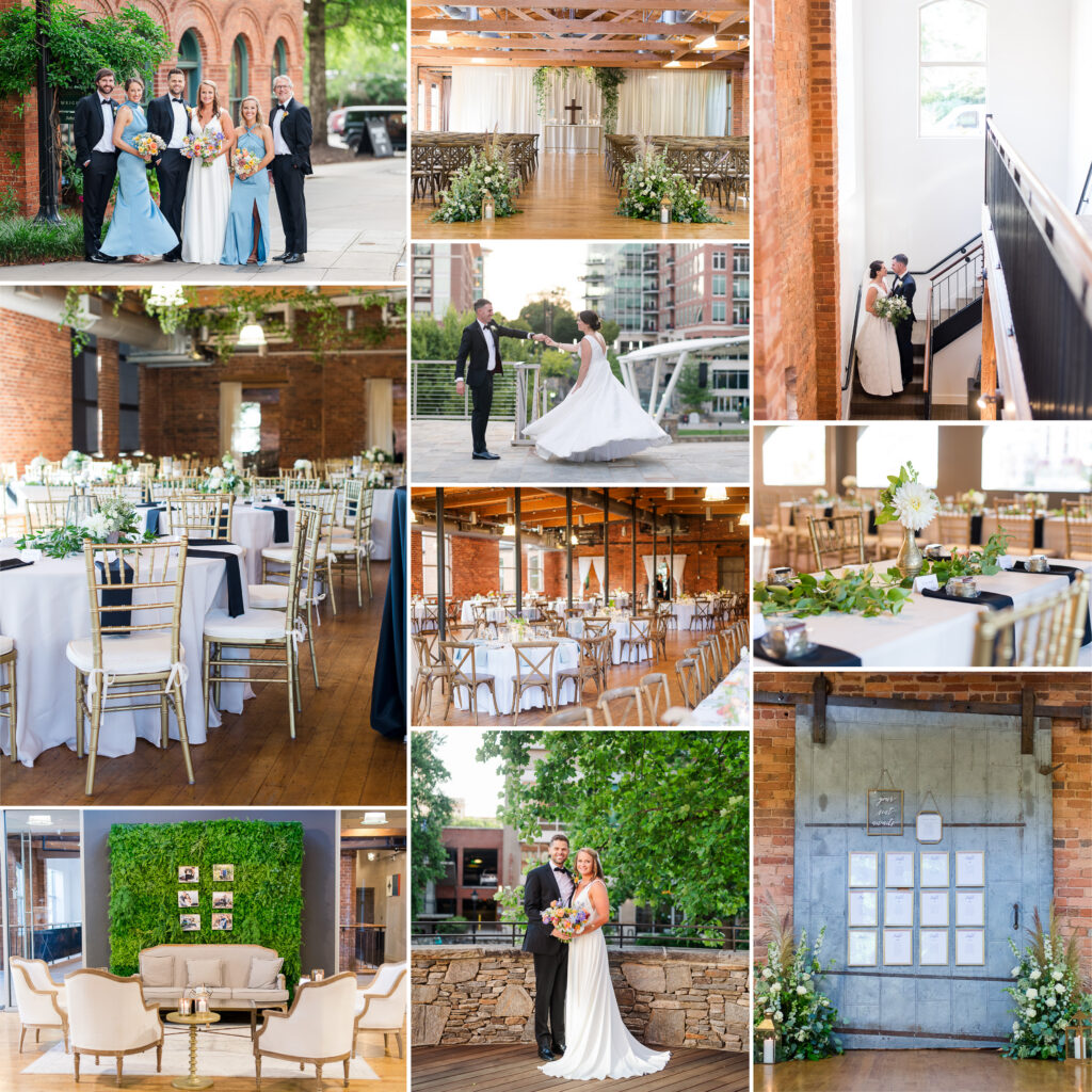 Wedding couples and wedding reception details at the Huguenot Loft 