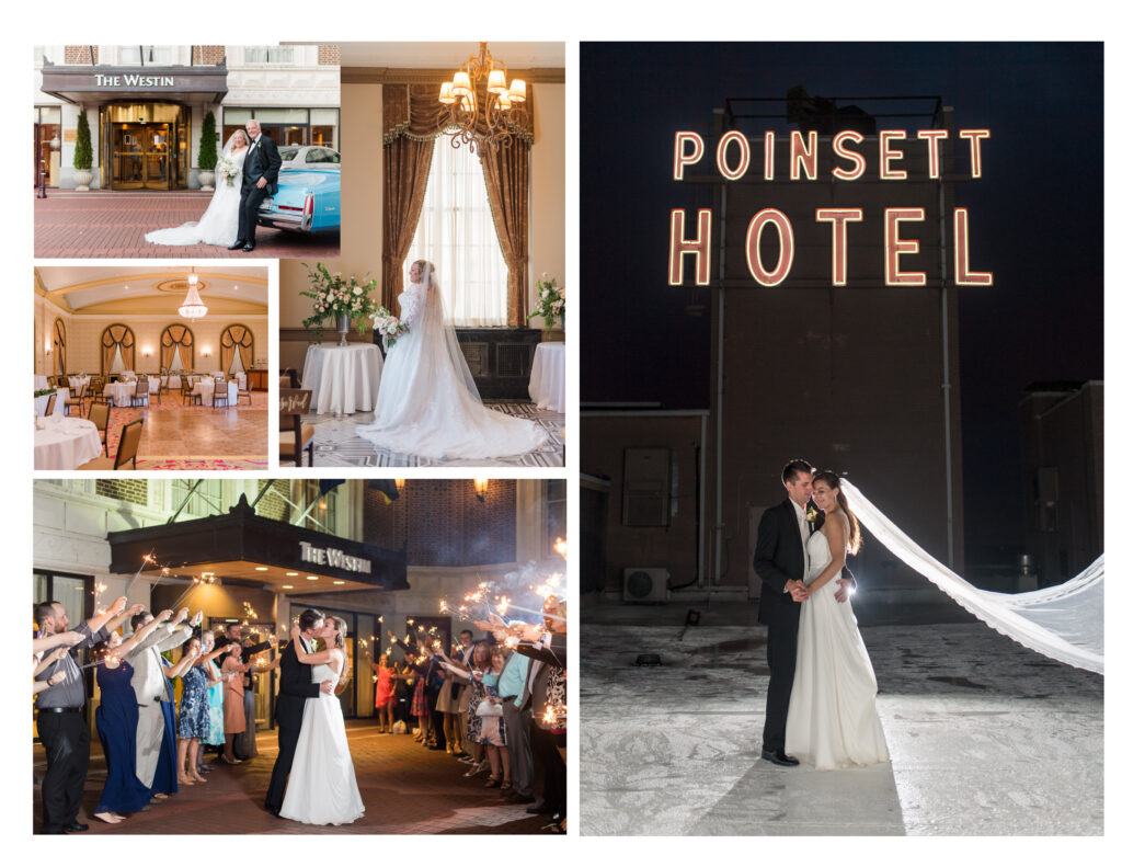 Bride and Groom at the Westin Poinsett Hotel
